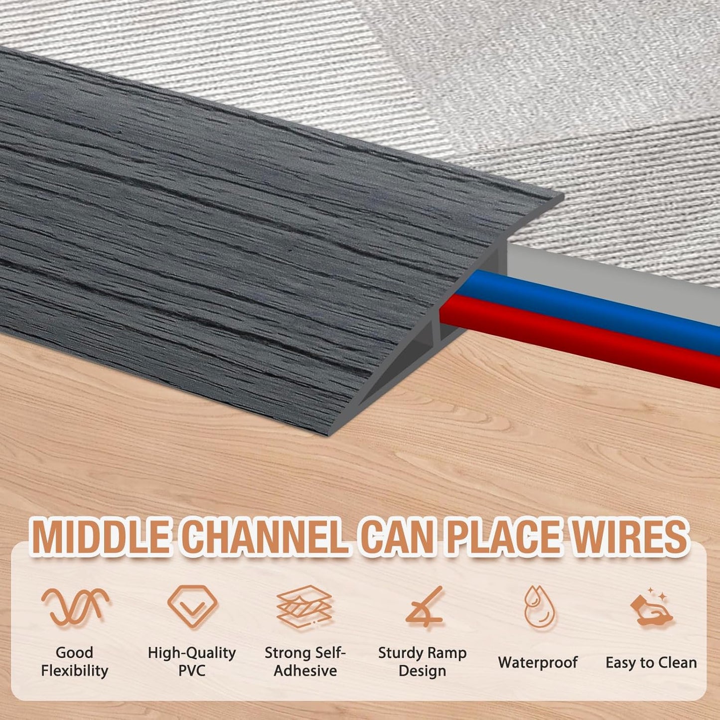 Floor Transition Strip Self Adhesive Vinyl Door Threshold for Doorways Carpet Edging Trim Overlap Edge Reducer for Laminate Floor, Carpet, Tile (Deep Gray Wood Grain, 2/5" to 3/5", 10Ft)