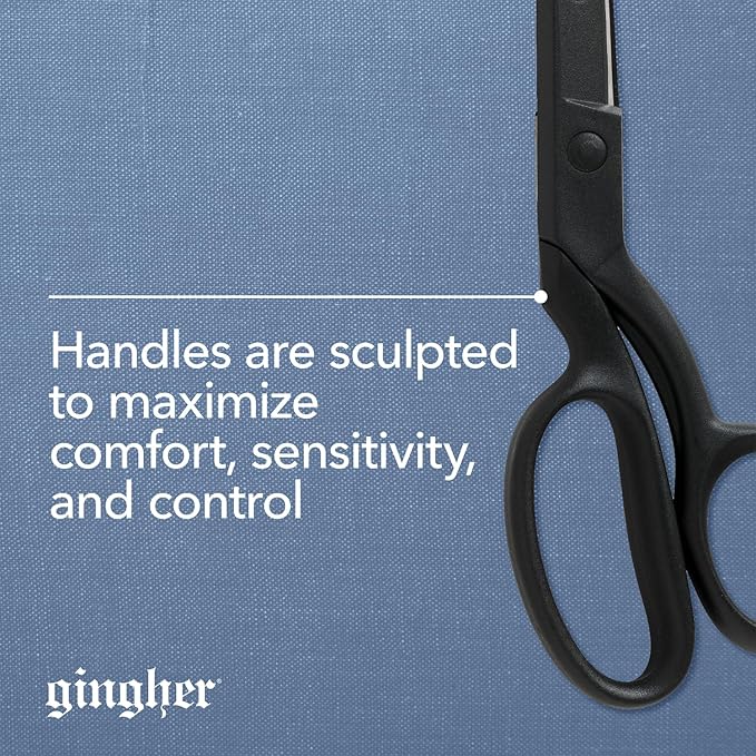 Gingher Featherweight Bent Handle Scissors - 8" Stainless Steel Shears - Sharp Fabric Scissors - Black