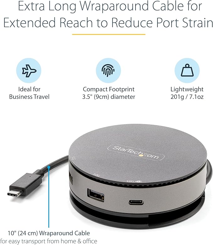StarTech.com USB C Multiport Adapter - USB 3.1 Gen 2 10Gbps Type-C Mini Dock with 4K 60Hz HDMI/DisplayPort or 1080p VGA - 75W PD Passthrough, 3-Port USB Hub, GbE - Mobile Docking Station (DKT31CHDVCM)