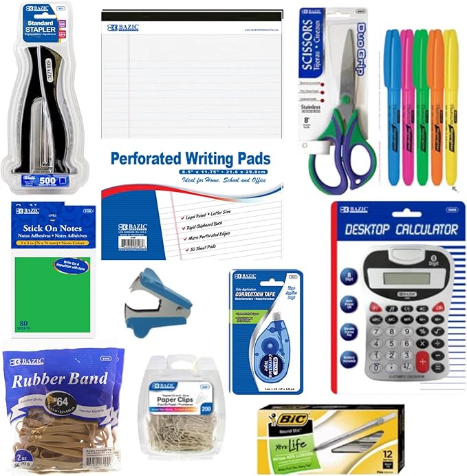 MWSC School Kits Office or Home Desk Supplies Starter Kit | Teacher's Desk Starter Kit | 27 Piece Bundle