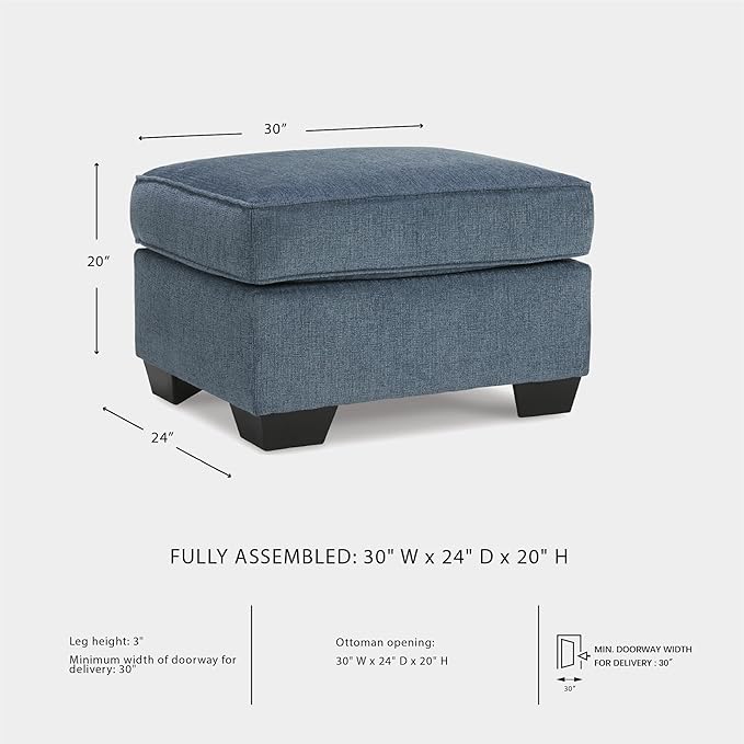 Signature Design by Ashley Cashton Contemporary Accent Ottoman with Faux Wood Finished Exposed Feet, Foam Cushion, Crosshatched Upholstery, 30" by 24", Blue