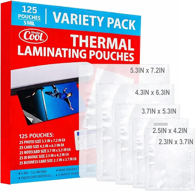 5MIL Thermal Laminating Sheets (125 Count) Small Sizes, Photo, Card, Notecard, ID Badge, Business Card Dry-Erase Friendly Laminating Pouches, Compatible with Laminators, Crystal Clear Laminated Finish