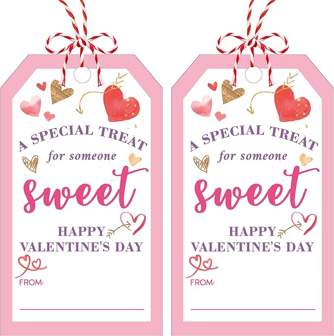 50Pcs Valentines Day Gift Tags - Happy Valentine's Day Tags with String, A Special Treat for Someone Sweet Tag for Gift Wrapping, Valentine's Day Decoration