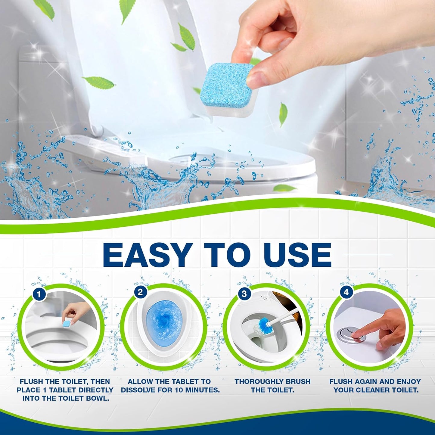 True Fresh Toilet Bowl Cleaner Tablets 24 Pack – Deodorizer & Septic Safe – Deep Cleaning, Odor Eliminator, Stain Remover for Long-Lasting Freshness – Fresh Lemon Scent