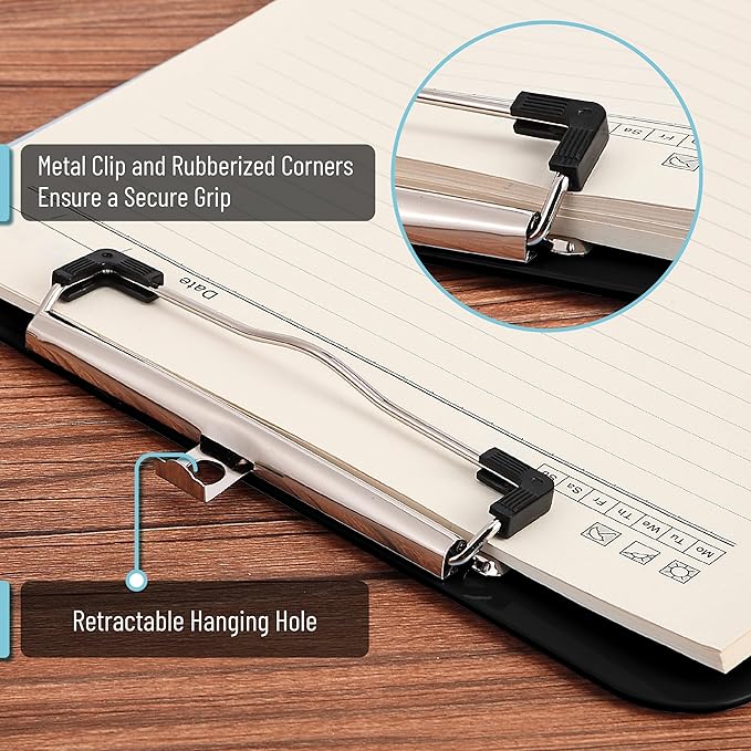 Mr. Pen- Plastic Clipboard, 12.5" x 9", 2 Pack, Black Clipboard Plastic, Low-Profile Metal Clip with Retractable Hanging Hole