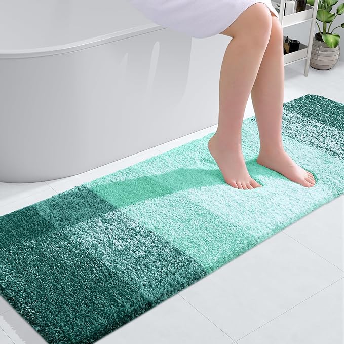 OLANLY Bathroom Runner Rugs 59x20, Extra Soft Absorbent Microfiber Bath Rugs, Rubber Backing, Quick Dry, Washable Bath Mats for Bathroom Floor, Tub and Shower, Home Decor Accessories, Blackish Green