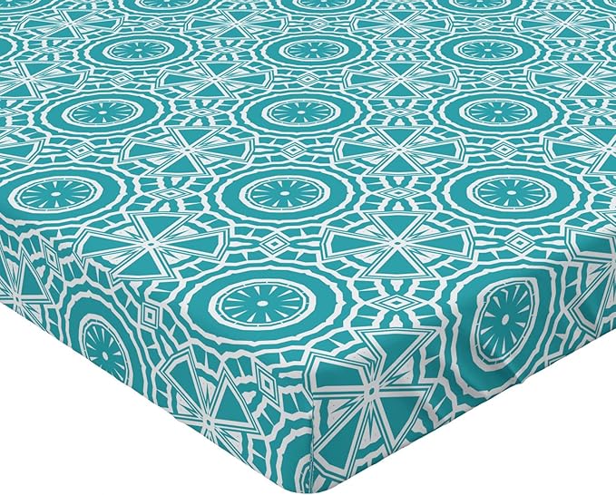 Ambesonne Boho Fitted Sheet, Continuous Abstract Pattern with Modern Mandala Effect Monochrome, Bed Cover with All-Round Elastic Deep Pocket for Comfort, Full Size, Dark Seafoam and White