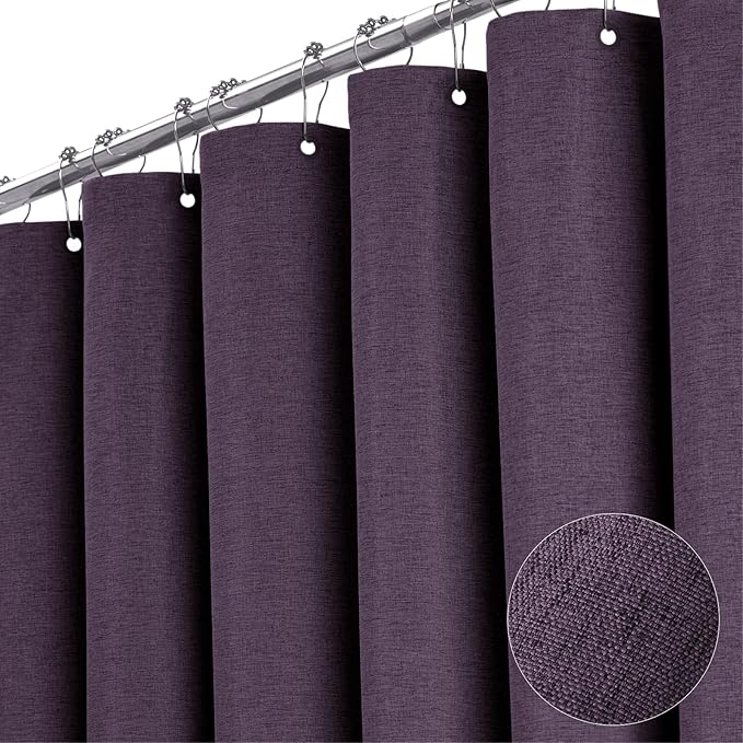 BTTN 78 Inch Long Shower Curtain, Linen Textured Thick Weighted Fabric Shower Curtain Set with 12 Hooks, Tall Hotel Neutral Heavy Duty Waterproof Polyester Shower Curtains for Bathroom, 72x78, Purple