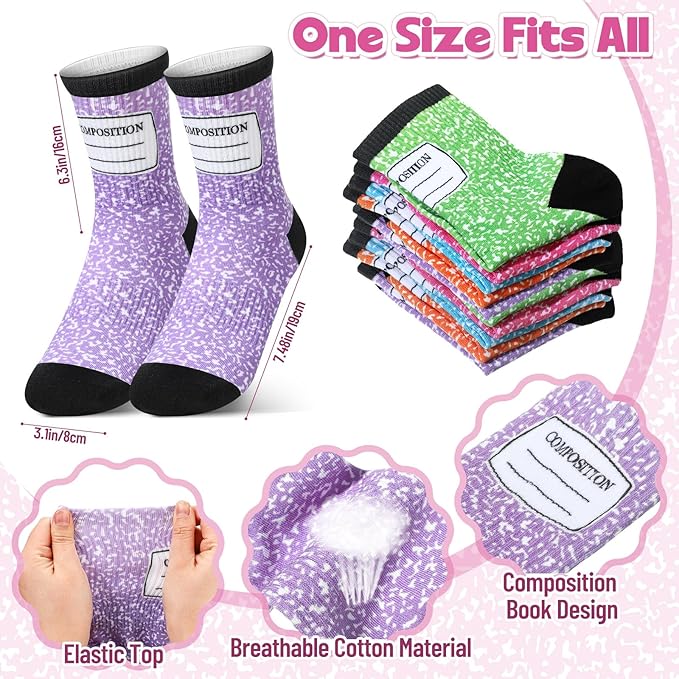 Cutecrop 15 Pcs Teacher Appreciation Gifts Bulk Valentines Funny Teacher Socks for Women Men Thank You Pens Composition Notebook Keychains for Holiday Party Supplies