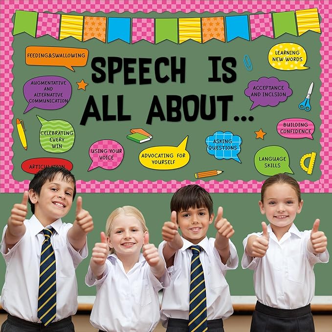 Speech Therapy Bulletin Board Set Mental Health Themed Classroom Decoration Inspirational Positive Affirmations Accents Paper Cutouts for Back to School Classroom School Home Chalkboard Wall Decor