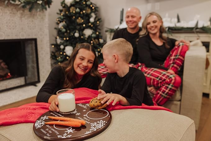 Picnic TIME Dear Santa Cookie and Milk Plate, Wooden Serving Tray, Christmas Appetizer Tray, Holiday Charcuterie Board, (Stained Parawood)