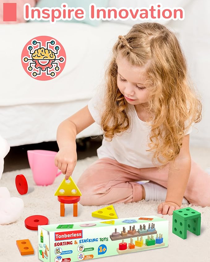 Montessori Toys for 1 2 3 Year Old Boy Girl, Toys for Ages 2-4 Toddlers Kids Baby, 1 2 Year Old Birthday Gifts, Wooden Learning Puzzles Easter Basket Stuffers Toys for Toddlers 1-3
