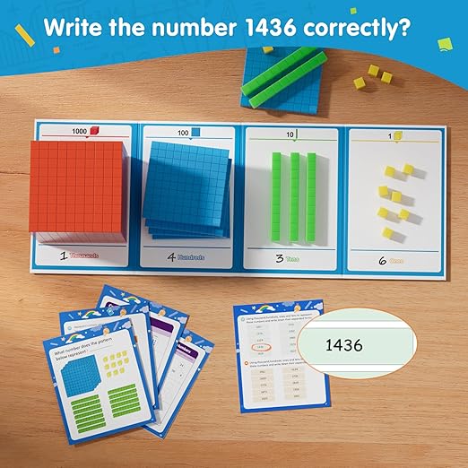 Base Ten Blocks with Place Value Chart 12 Boxes - Math Manipulatives for Kids.Counting Blocks for Math to Help Educate Kindergarten Teachers