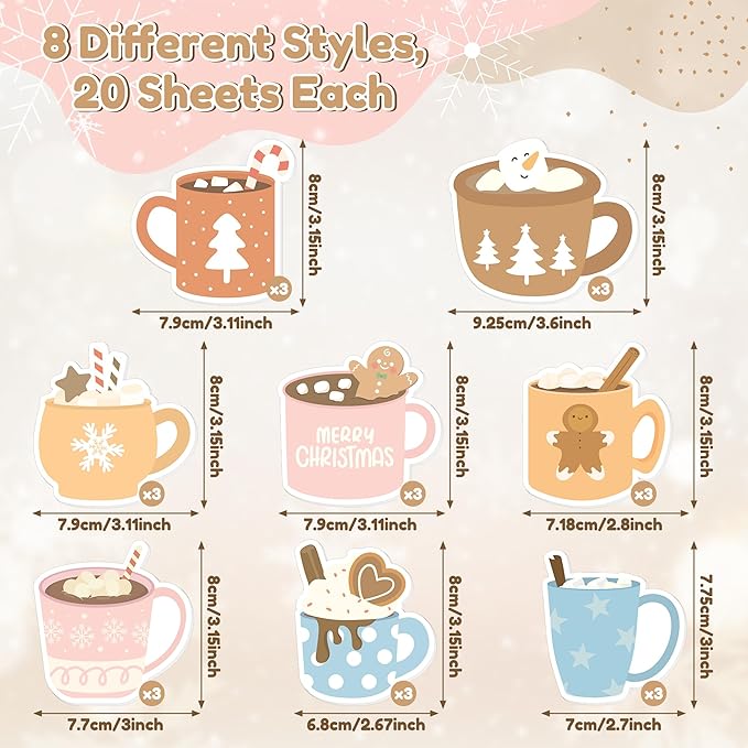Xqumoi Winter Hot Cocoa Sticky Notes with Pen Gift Set - 24 Set Christmas Coffee Self Sticky Writing Memo Pads Ballpoint Pens with Mesh Bag Party Favors School Classroom Rewards Office Supplies