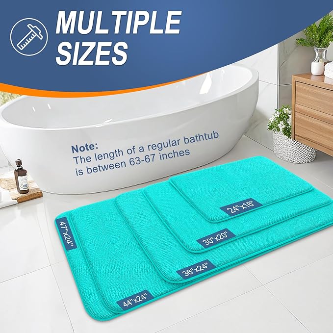 OLANLY Thick Memory Foam Bath Mat Rug 44x24, Extra Soft Absorbent Bathroom Rug, Quick Dry Bath Mats, Non-Slip, Machine Washable Carpet for Bathroom, Tub and Shower, Home Decor Accessories, Teal
