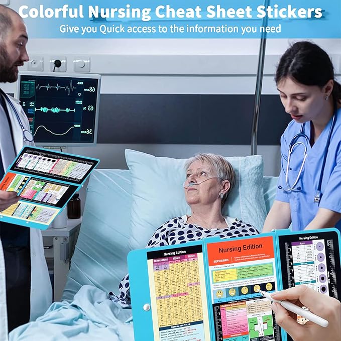 Nursing Clipboard Foldable Clipboard Pocket Size:Nursing Edition Cheat Sheets Aluminum 3 Layers Foldable Clipboard Nursing Nurse Clipboard Foldable fits in Nurses Doctors (Blue)