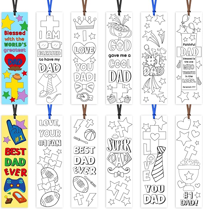 Father's Day Color Your Own Bookmarks for Kids -120Pcs Happy Father's Day DIY Coloring Bulk Blank Bookmark Classroom Art Craft Supplies for Students Sunday School Holiday Party Reward Goodie Fillers