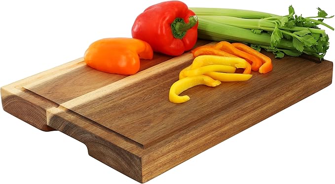 Elama 15.5 x 12 Inch Acacia Wood 1.5 Inch Thick Butcher Block – Heavy-Duty Cutting and Serving Board for Meat, Cheese, and Vegetables (15.5 x 12 Inch)