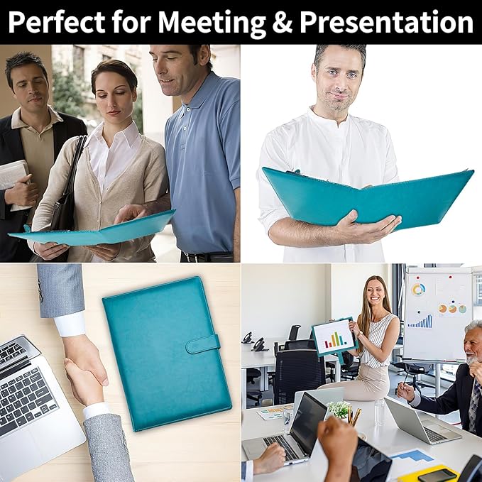 Professional Padfolio with Clipboard, Faux Leather Portfolio Folder Binder, Legal Pad Holder for A4 Letter Size Notepad, Resume, Writing, Ideal Organizer for Business Office Conference (Indigo)
