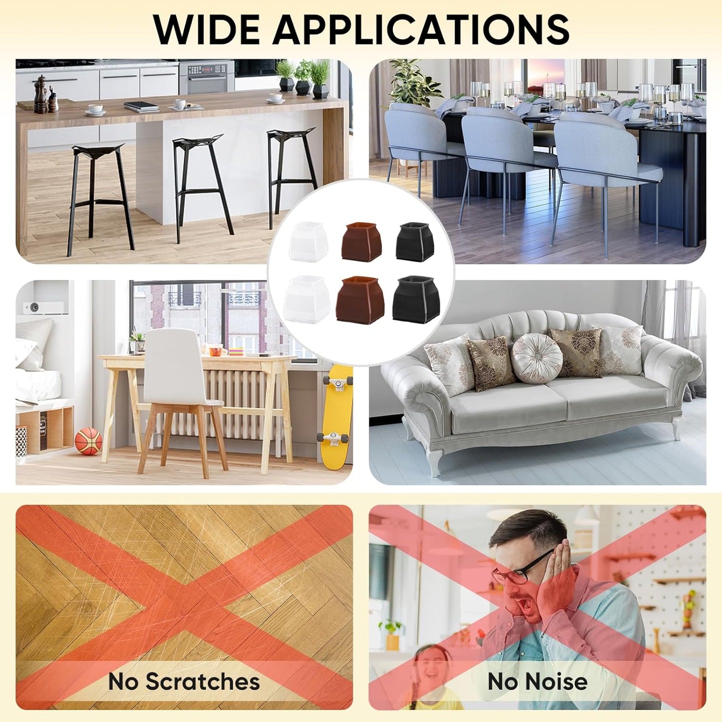 BALEINE 24 Pack Silicone Chair Leg Floor Protectors, Stool Leg Protectors Cap, Non-Slip Chair Leg Caps for Hardwood Floors (Brown & Small (Square), 24 Pack)