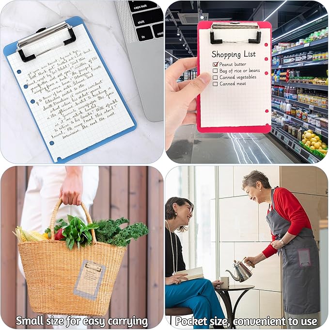 2 PCS Mini Clipboard A6, 4" X 6" Small Clipboards Blue and Rose Red Portable Plastic Clipboard Pocket Size Clipboards, Mini Clip Board for Notepads Offices Restaurants Memo Size Receipt Pocket Lists