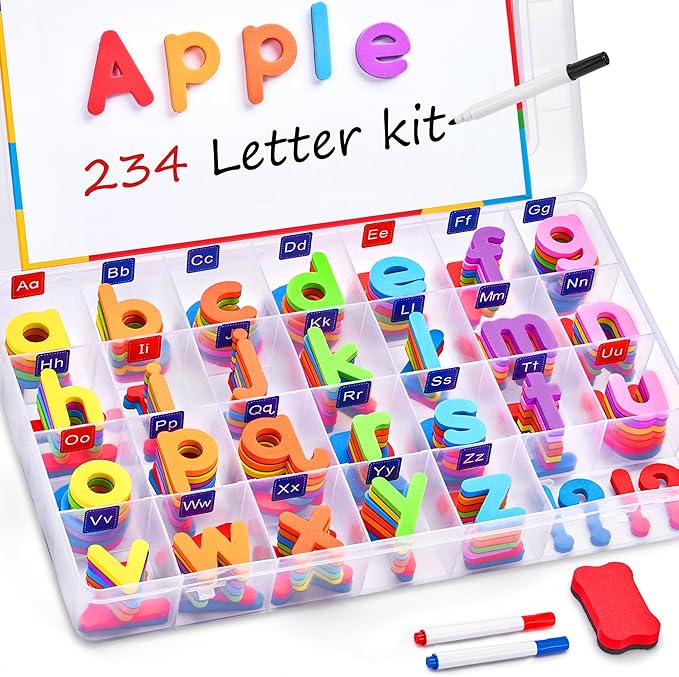 JoyCat Classroom Magnetic Letters Kit Colorful 234 Pcs with Double-Sided Magnet Board - Foam Alphabet Letters for Preschool Kids Toddler Spelling and Learning - Fridge Magnets ABC Education Toys