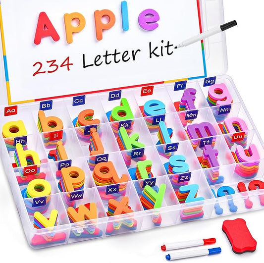 JoyCat Classroom Magnetic Letters Kit Colorful 234 Pcs with Double-Sided Magnet Board - Foam Alphabet Letters for Preschool Kids Toddler Spelling and Learning - Fridge Magnets ABC Education Toys