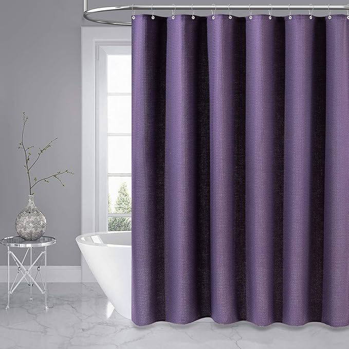 Dynamene Purple Fabric Shower Curtain - Waffle Textured Heavy Duty Cloth Shower Curtains for Bathroom, 256GSM Hotel Spa Luxury Weighted Polyester Bath Curtain Set with 12 Plastic Hooks(72Wx72H,Purple)