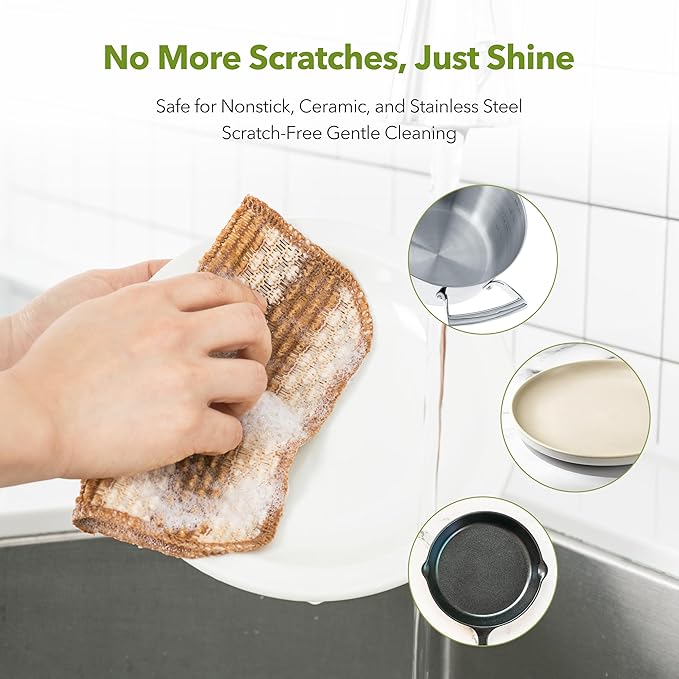 Modu 10 Pcs EcoCorn Dish Scrubber Sponges – 100% Corn Fiber, Biodegradable Dishwashing Scrub Pads for Multipurpose Household Cleaning, Odor-Free, Plastic-Free Kitchen Mesh Net (Heavy Duty 10 Count)