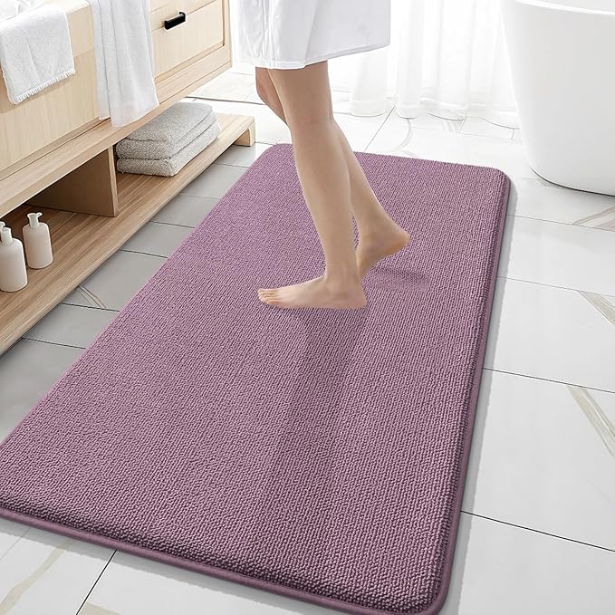 OLANLY Thick Memory Foam Bath Mat Rug 47x20, Extra Soft Absorbent Bathroom Rug, Quick Dry Bath Mats, Non-Slip, Machine Washable Carpet for Bathroom, Tub and Shower, Home Decor Accessories, Deep Plum