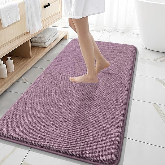 OLANLY Thick Memory Foam Bath Mat Rug 47x20, Extra Soft Absorbent Bathroom Rug, Quick Dry Bath Mats, Non-Slip, Machine Washable Carpet for Bathroom, Tub and Shower, Home Decor Accessories, Deep Plum