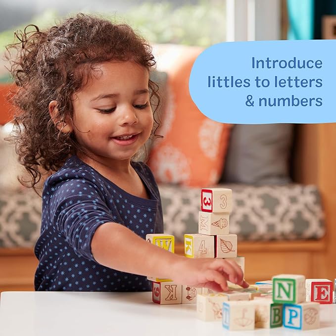 Melissa & Doug Deluxe Wooden ABC/123, 50-Piece Set of Classic Letter & Number Wooden Blocks (1” x 1”) with Storage Pouch, Sorting & Stacking Toys for Kids Ages 2+