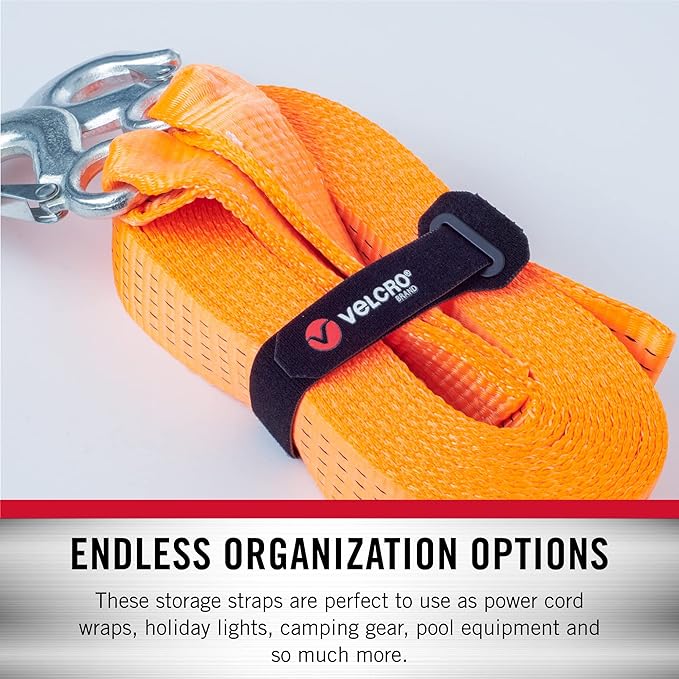 VELCRO Brand Power Cord Wraps | 24 Inch Extra Long Heavy Duty Straps for Extension Cords, Hoses, Garage Organization | 2-pack | Reinforced Head with Slotted Grommet | Black and Gray