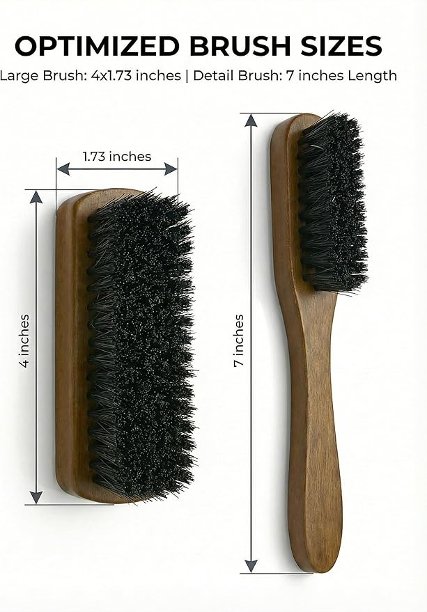 TAKAVU Leather & Upholstery Cleaning Brush Set, 100% Black Boar Bristle, to Clean Car Seats & Leather Sofas, for Alcantara, Interiors, Furniture, Boots, Shoes, Bags and More
