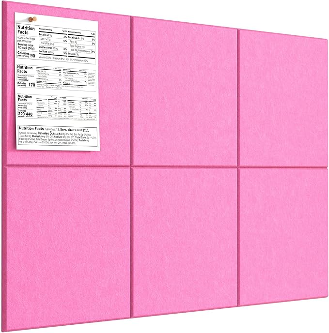 MaxGear Large Cork Board for Wall 36" x 24", Pink Bulletin Board, 6 Pack Felt Wall Tiles with Pushpins, Cork Boards for Office Pin Board Tack Board Cork Boards