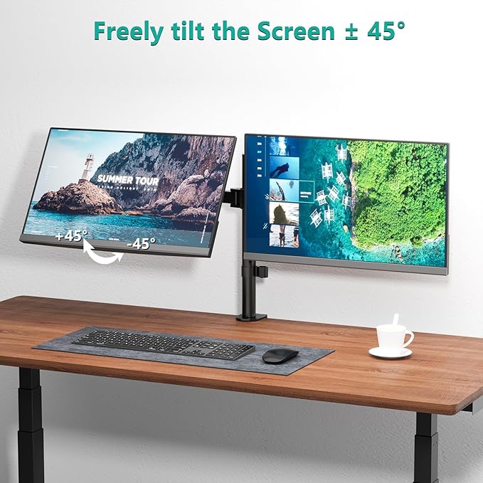WALI Dual Monitor Stand for Desk, Dual Monitor Mounts for 2 Monitors up to 27 inch, 2 Monitor Desk Mount Holds up to 22 lbs, Height Adjustable Swivel Tilt Rotation, 75x75/100x100mm (M002), Black