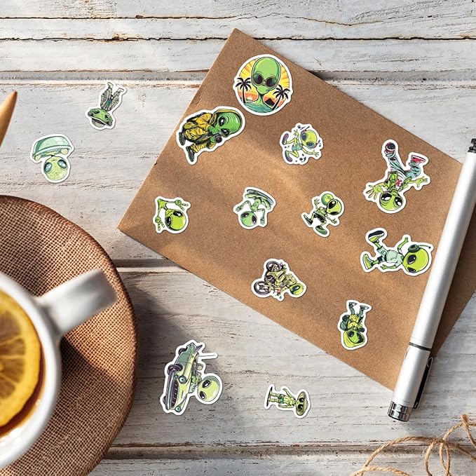 Funny Alien Lifestyle Stickers Pack 50Pcs Cool Vinyl Decals for Laptop Water Bottle Scrapbook Phone Notebook Teens Students Quirky Aesthetic Art Hat Skateboard Bottles