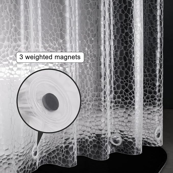 UFRIDAY Clear Extra Long Shower Curtain Liner 72x84 inches,3D Cube Long Shower Curtain EVA Water Repellent Shower Curtain for Bathroom Water Cube Shower Liner with 3 Big Weighted Magnet