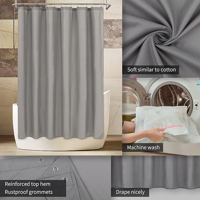 ALYVIA SPRING Stall Fabric Shower Curtain Liner Waterproof - 54" x 78", Soft & Lightweight Long Stall Size Shower Curtain with Magnets, Machine Washable - 54x78, Grey