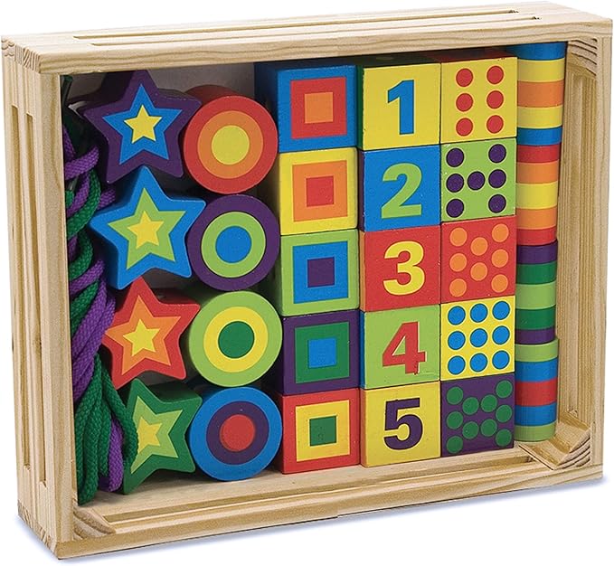 Melissa & Doug Deluxe Wooden Lacing Beads - Educational Activity with 27 Beads and 2 Laces