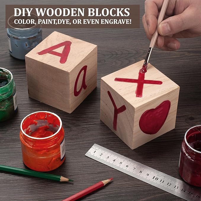 Wooden Cubes Wood Blocks for Crafts 3 inch, 2 PCS Large Blank Wooden Blocks Wood Cubes for Baby Shower, Unfinished Plain Squares for Crafting, Counting Block, Alphabets Letters, Stamps, Dice