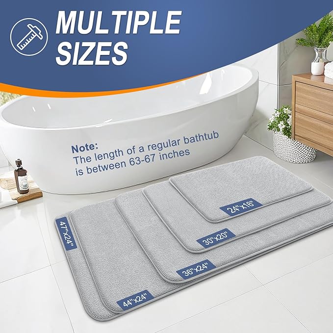 OLANLY Thick Memory Foam Bath Mat Rug 59x35, Extra Soft Absorbent Bathroom Rug, Quick Dry Bath Mats, Non-Slip, Machine Washable Carpet for Bathroom, Tub and Shower, Home Decor Accessories, Light Grey