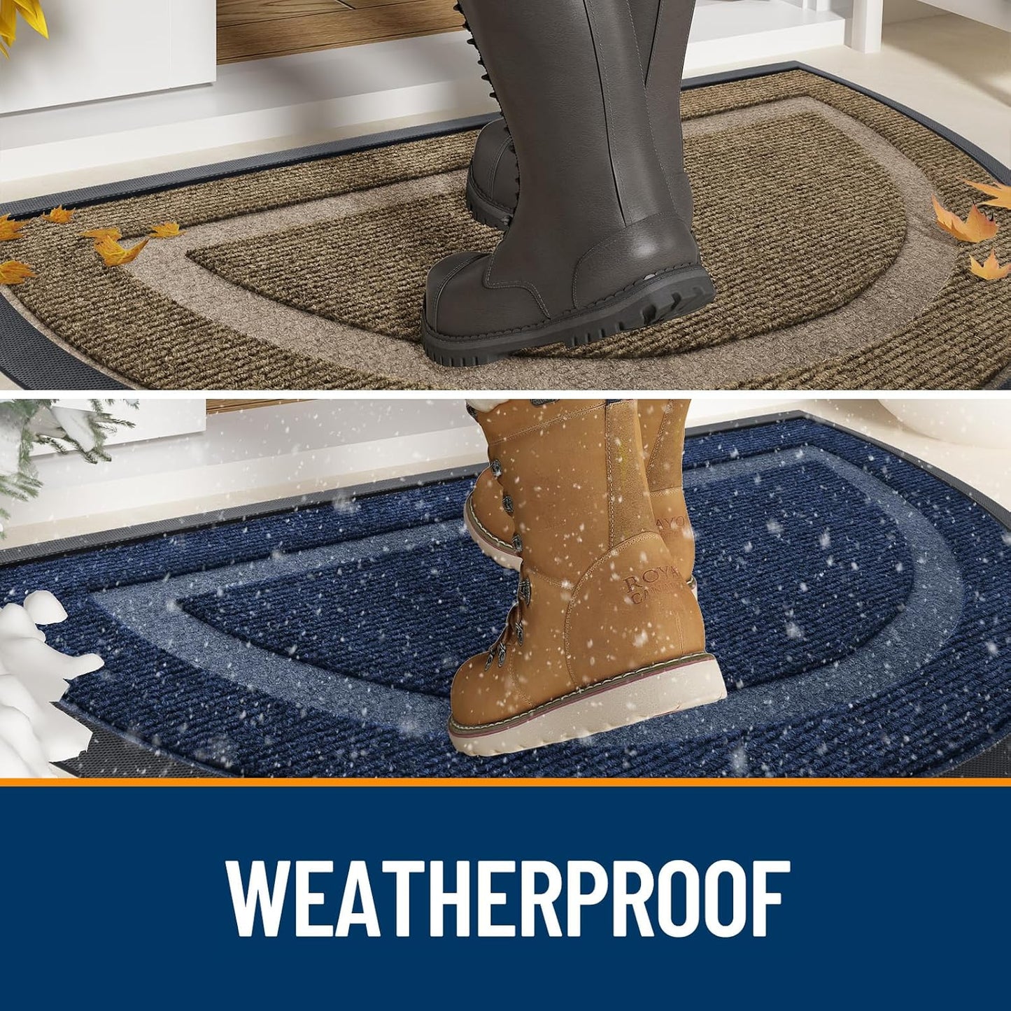 OLANLY Half Circle Door Mat Indoor Outdoor Entrance Welcome, Waterproof All-Season, All-Weather Doormat, Sturdy Natural Rubber, Low Profile, Easy Clean Patio Porch Entryway Mat, 36x24, Blue