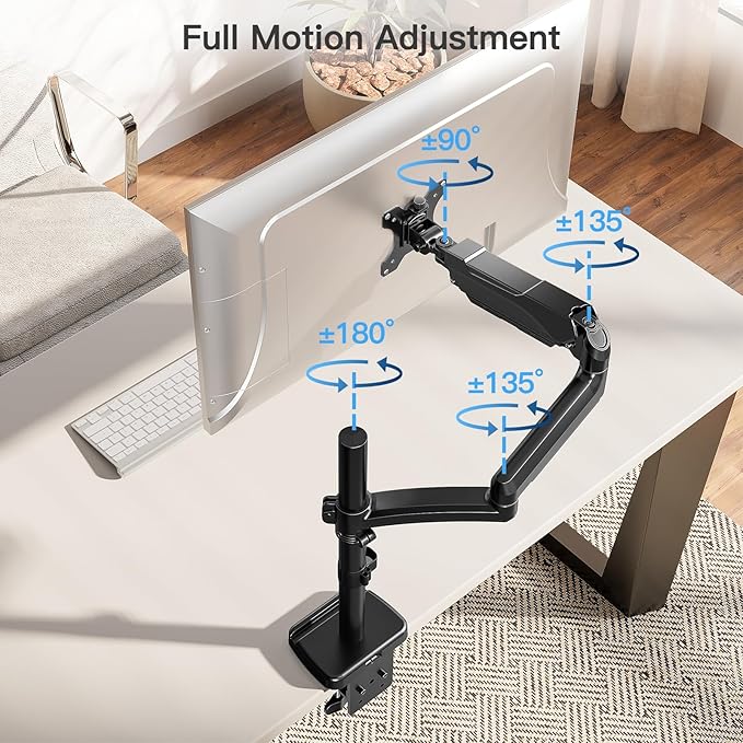 MOUNTUP 27 inch Extra Long Monitor Arm, Single Desk Mount for 22-32 inch, Tall Monitor Stand Holds 4.4-19.8lbs, Height Adjustable Monitors Stand for Desk with C-Clamp/Grommet Base, Black