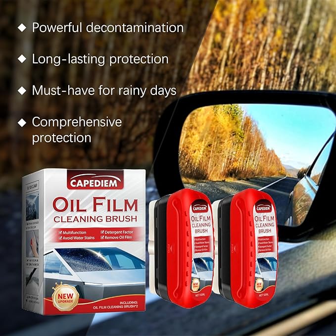 Automotive Oil Film Cleaning Brush for Car Windows, Glass Cleaning Board, Car Windshield Cleaner, Suitable for Windshield Glass Oil Film Remover (1, Red-black) (1, Red-white)