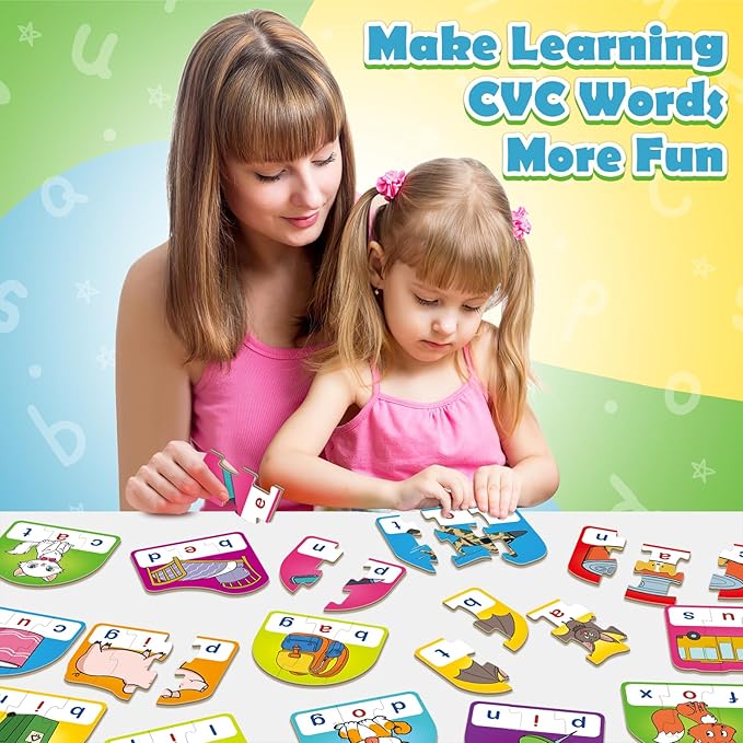 CVC Puzzle Cards for Kids, Toddler Speech Therapy Toys, 3 Letter Word Puzzle, Reading Spelling Game, Preschool Classroom Must Have