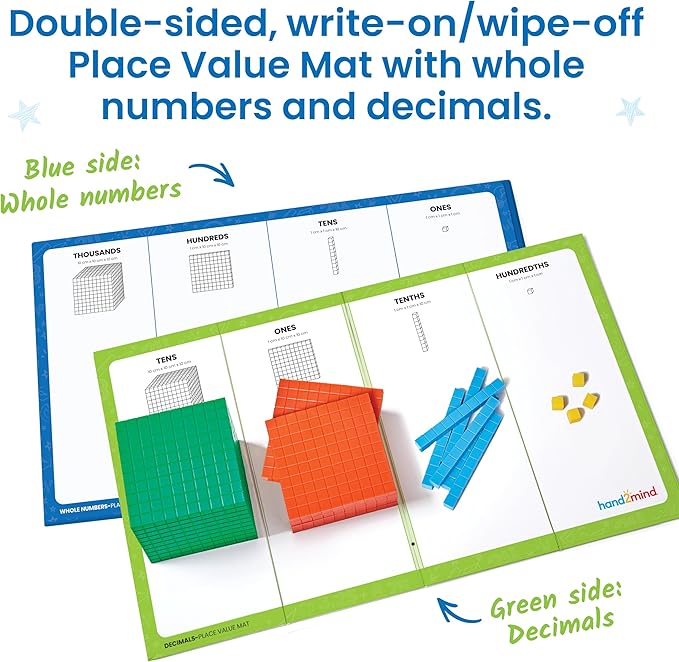 hand2mind Multicolored Base Ten Blocks Activity Set, Place Value Manipulatives, Base 10 Blocks for Math, Counting Cubes, Math Manipulatives 1st Grade, Small Group Classroom Must Haves (133 Pieces)