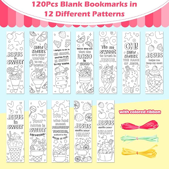 Ice Cream Color Your Own Bookmarks for Kids -120Pcs Summer Ice Cream Theme DIY Coloring Bulk Blank Bookmark Classroom Art Craft Supplies for Students Sunday School Holiday Party Reward Goodie Fillers