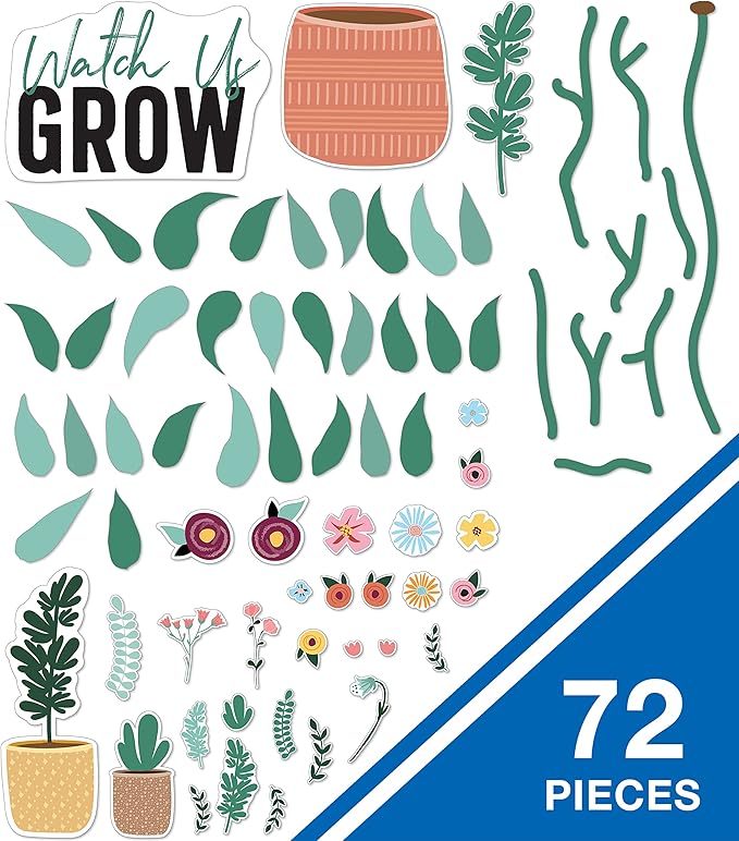 Carson Dellosa Grow Together 72 pc Bundle Bulletin Board Set, Colorful Cardstock Plants and Flower Cutouts, Name Labels, Garden Theme Decorations for Homeschool and Classroom Decor