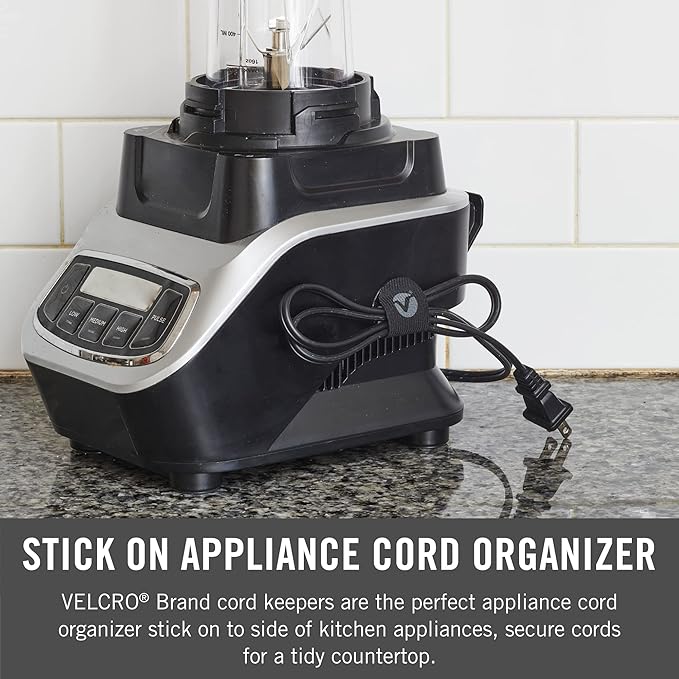 VELCRO Brand Cord Keepers | Charging Cord Organizer, Cord Holder for Nightstand, Desk | Removable Adhesive Backing | Soft Nylon Cable Clips | 5pk, Black